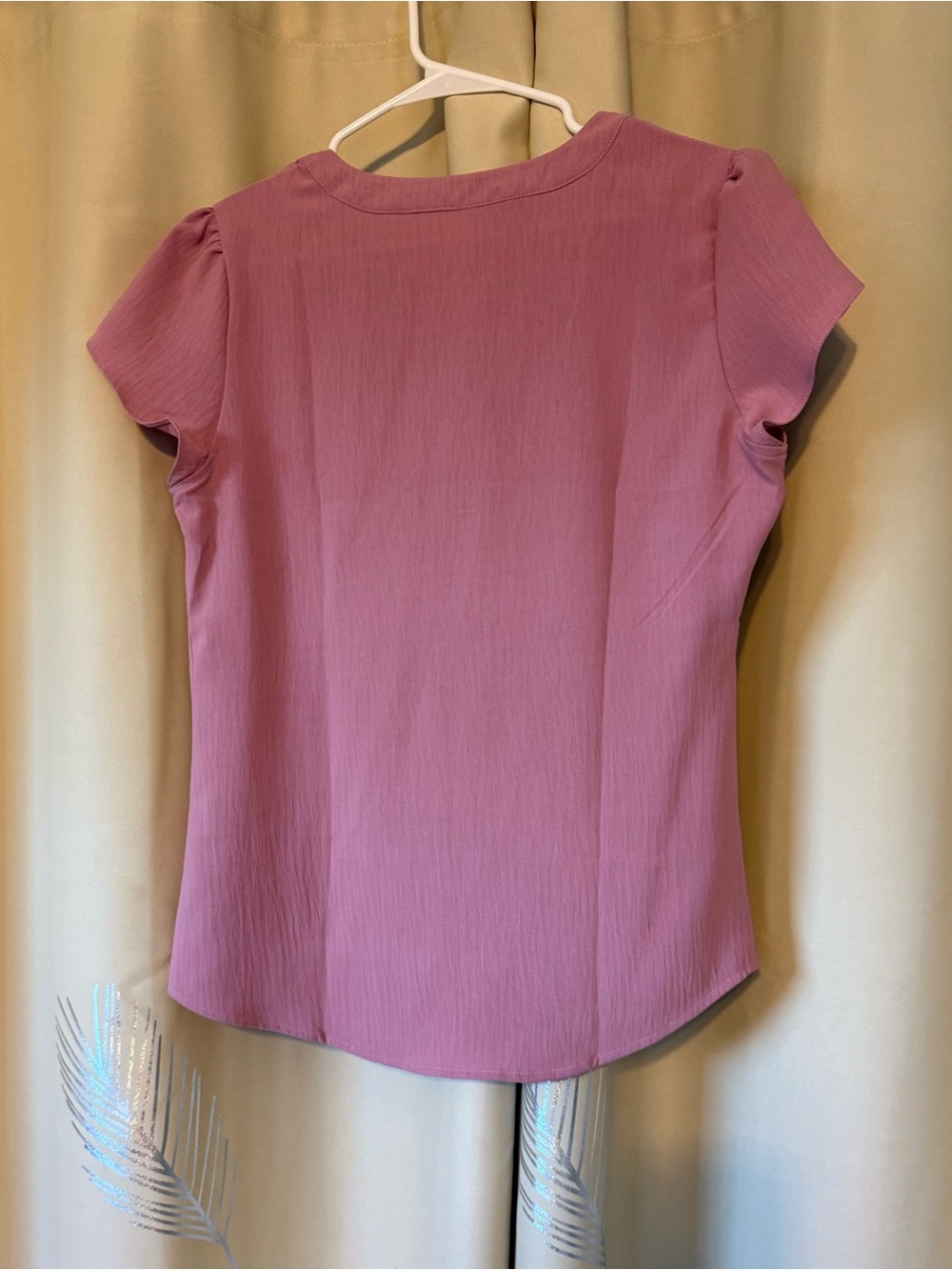 Women's Short Sleeve V-Neck Blouse With Flutter Sleeves- Mauve Pink - Picture 2 of 6